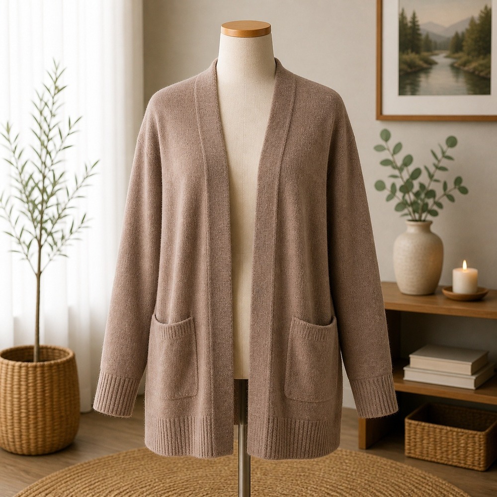 NWT Barefoot Dreams CozyChic Lite Coastline Cardigan Sable‎ Brown BDWCL22559 L